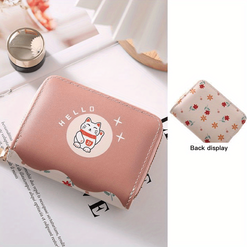 Kid's Cartoon Cat Coin Purse, Lucky Cat Design, Girls Zipper Wallet