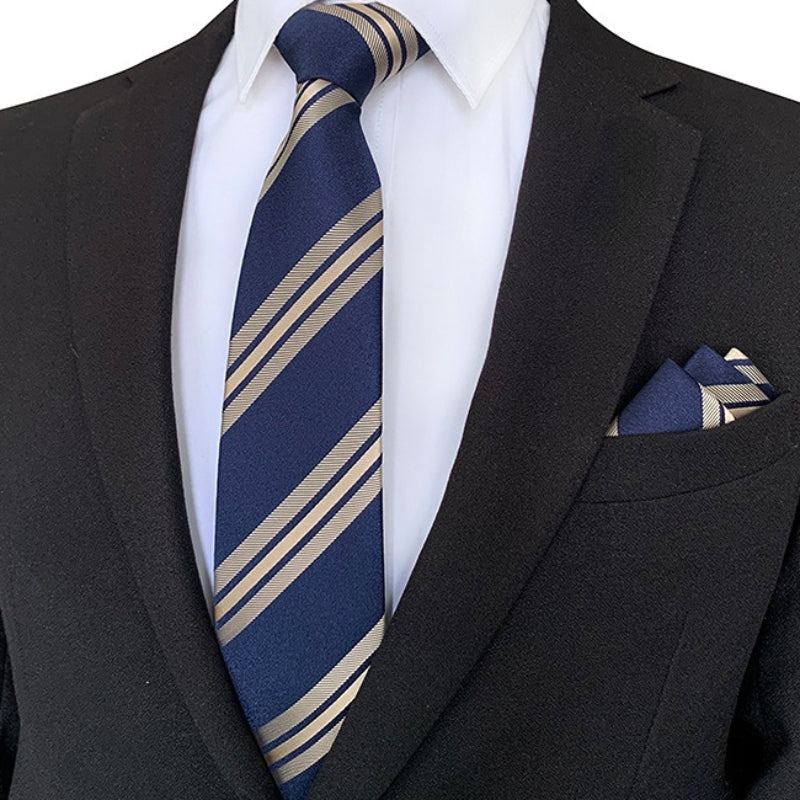 Men's Business Jacquard Polyester Striped Tie Set For Suit Wedding