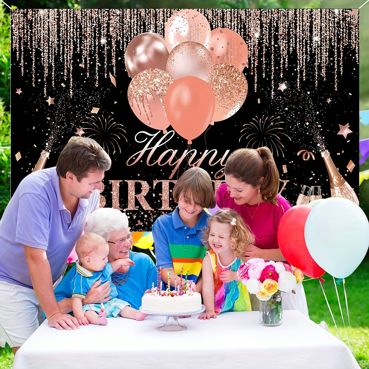 Silvery Rose Golden Happy Birthday Party Decorations Supplies Glitter Balloon