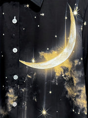Moon & Star Pattern Men s Long Sleeve Shirt