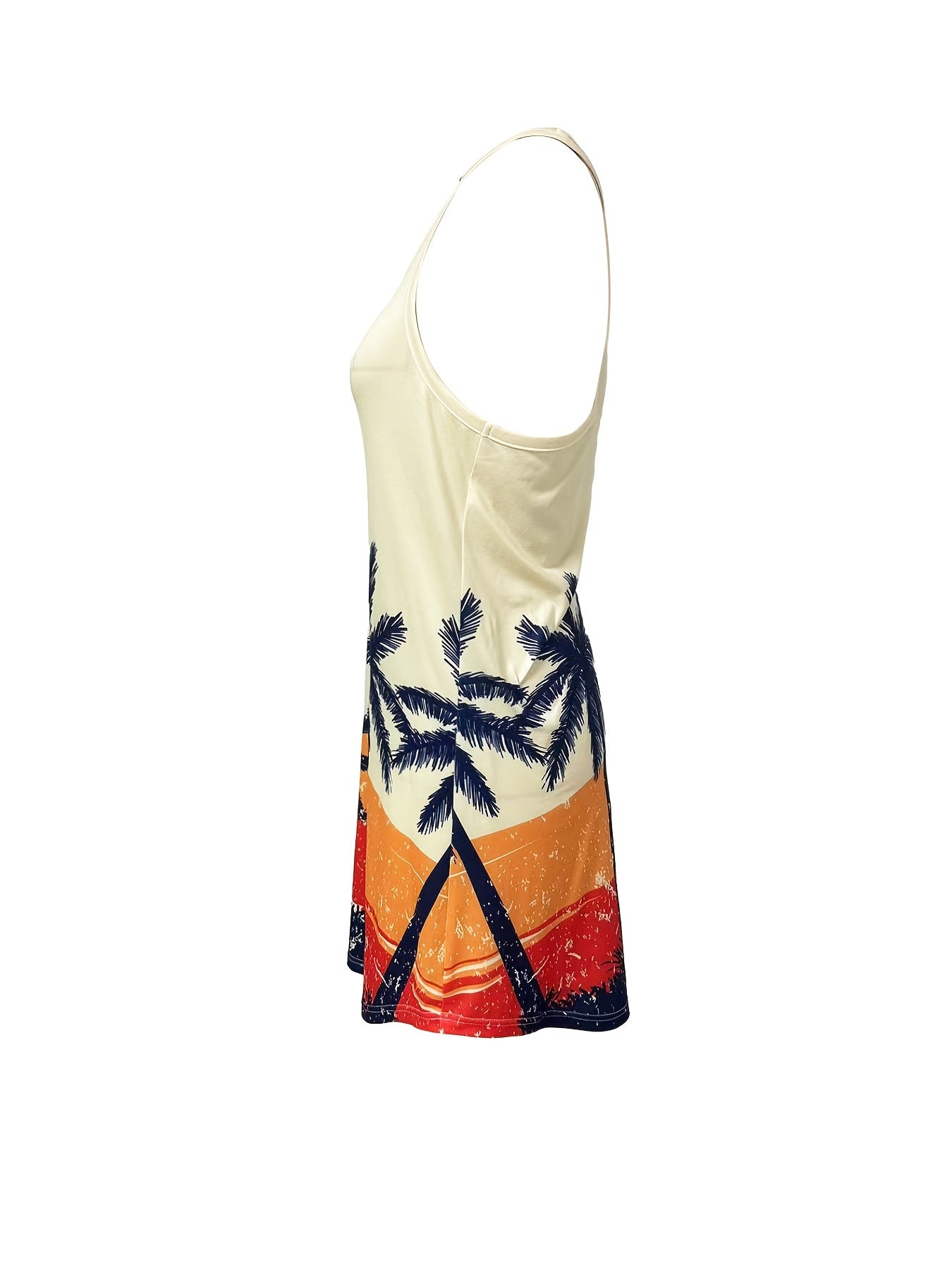 Coconut Tree Print Lounge Dress Crew Neck Short Sleeve Women's Loungewear