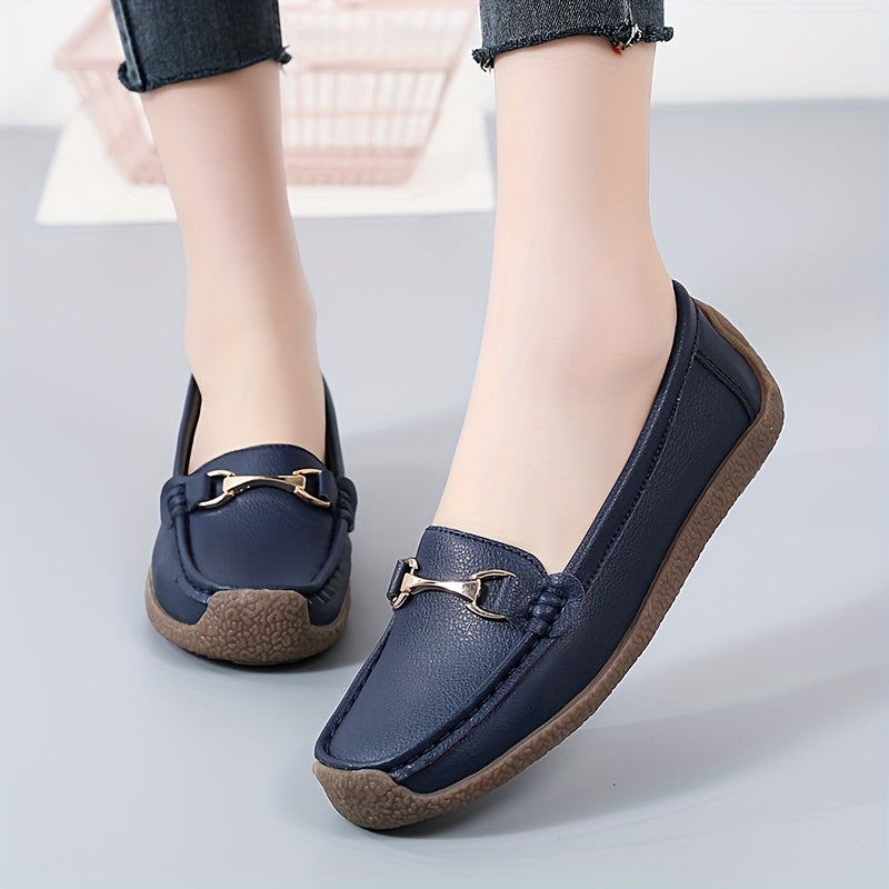 Women's Buckle Decor Flat Loafers Casual Slip On Shoes