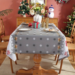 Polyester Tablecloth Merry Christmas Red Bell Snowflake Pattern Table Cover