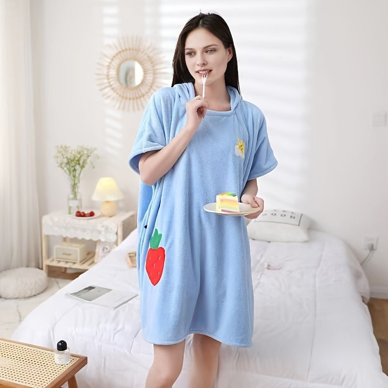 Strawberry Pattern Coral Velvet Bath Skirt for Adults