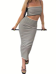 Striped Print Sleeveless Two-piece Set Women's Outfit
