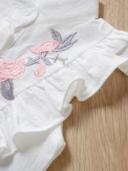 Girls' Flowers Embroidered Sleeveless Shirt And Fringe Shorts Set