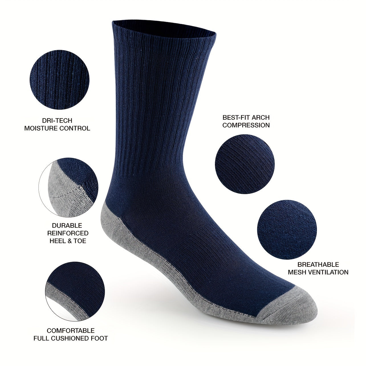 ACEFINE 12-Pair Men's Crew Socks Breathable Athletic Casual Block Socks