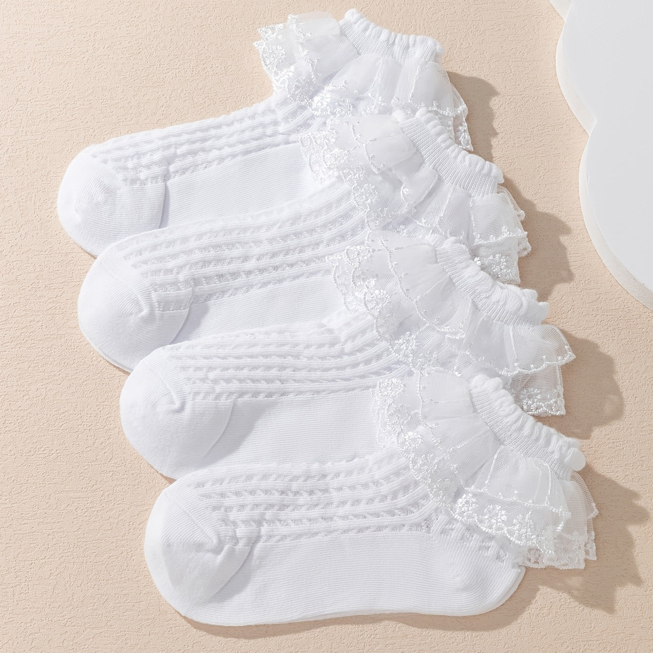 4 Pairs Lace Edge Crew Socks for Toddler Girls, Casual & Dress Socks