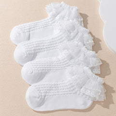 4 Pairs Lace Edge Crew Socks for Toddler Girls, Casual & Dress Socks