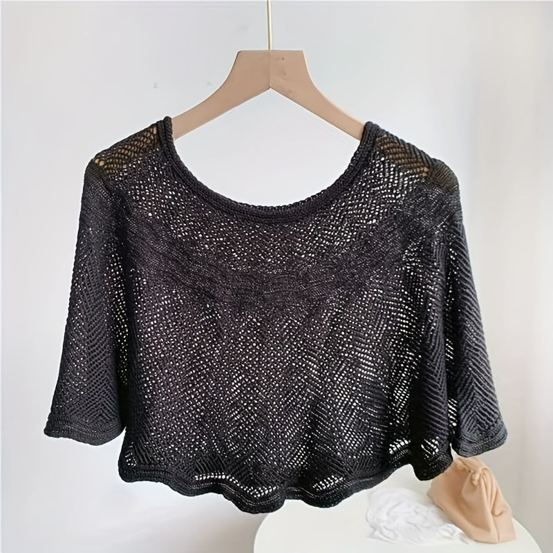 Knitted Shawl Wavy Edge Solid Wrap Cape