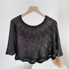Knitted Shawl Wavy Edge Solid Wrap Cape