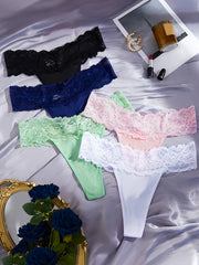 5 Pack Plus Size Sexy Lace Trim Comfort Thongs Set