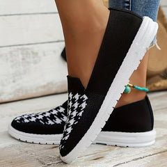 Women's Houndstooth Slip On Low Round Toe Soft Sole Breathable Shoes