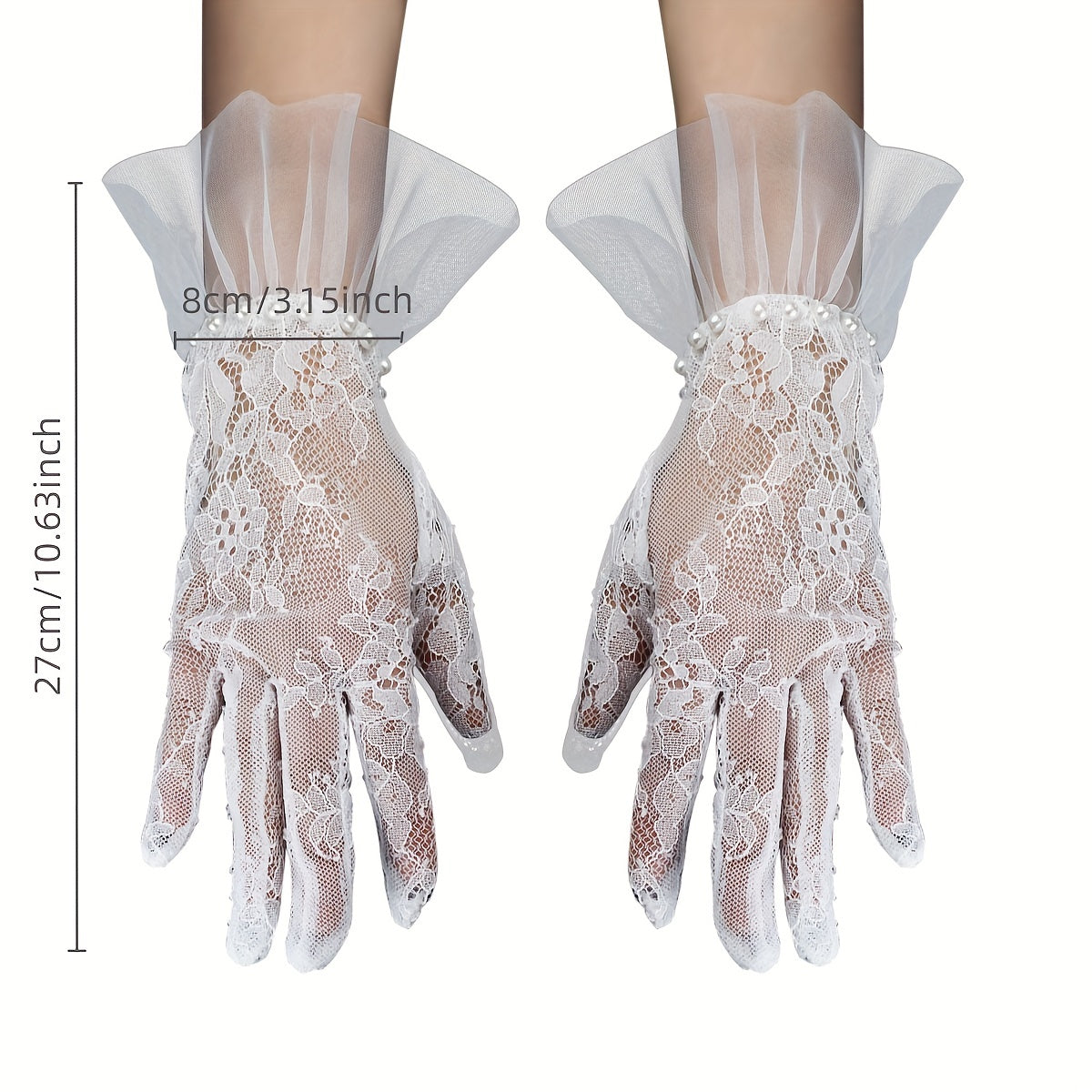 Lace Floral Short Gloves with Faux Pearl Inlay for Women