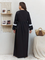 Abaya Dress Women's Plus Contrast Lace Maxi Dress