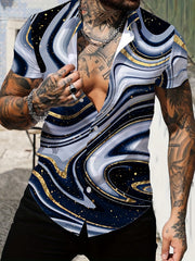 Abstract Print Men's Casual Short Sleeve Shirt for Summer Vacation