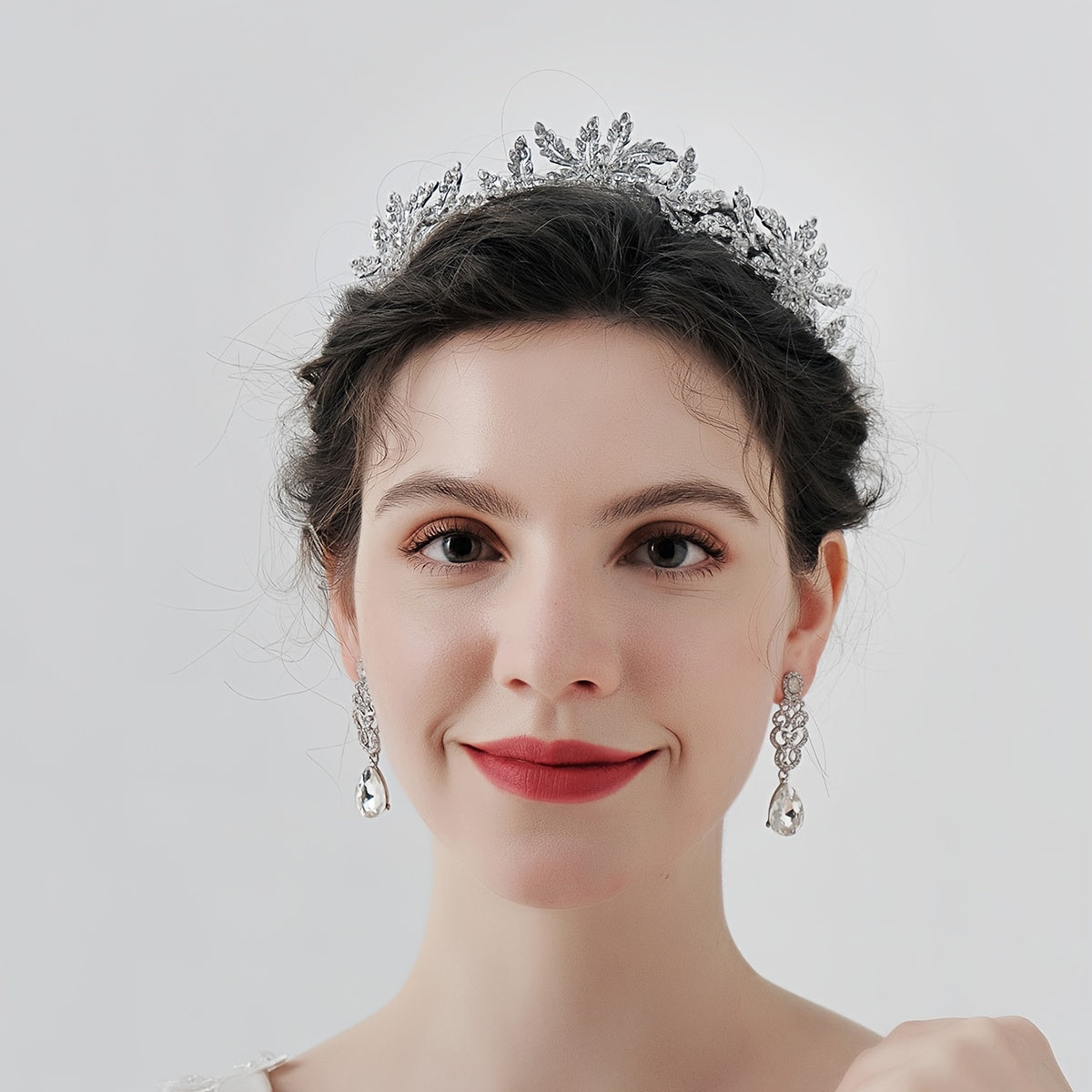 2PCS SET Rhinestone Earrings Crown Wedding Dress Accessories