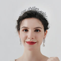 2PCS SET Rhinestone Earrings Crown Wedding Dress Accessories