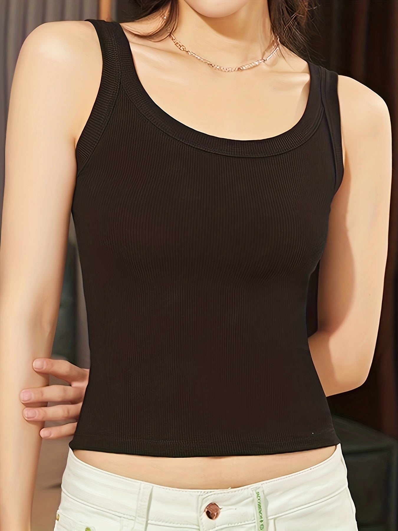 3pcs Ribbed Tank Tops Crew Neck All match Women's Lingerie