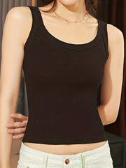 3pcs Ribbed Tank Tops Crew Neck All match Women's Lingerie