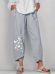 Butterfly Print Cropped Pants Women's Clothing