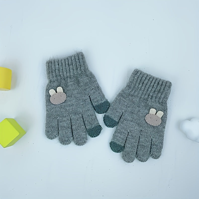 Kids' Winter Ski & Cycling Gloves Coldproof Rabbit Cartoon Knitted Gloves, Ages