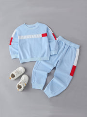 Kids Splicing Pullover Sweatshirt & Pants Set
