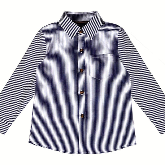 Boys Formal Top Shirt Long Sleeve Lapel Solid Color