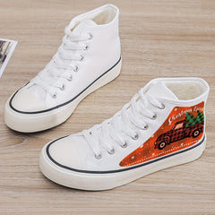 Christmas Truck Print Plush Lined Chunky Canvas Sneakers