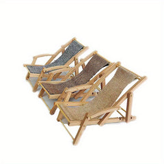 Dollhouse Beach Chair Wooden Lounge with Plush Gray Fabric Seat
