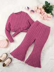 Toddler Girl's Ribbed Top & Flared Pants Set Casual Outfits