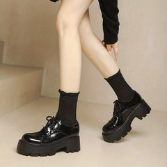 Women's Chunky Heel Oxfords Round Toe Platform Shoes Lace Up Casual