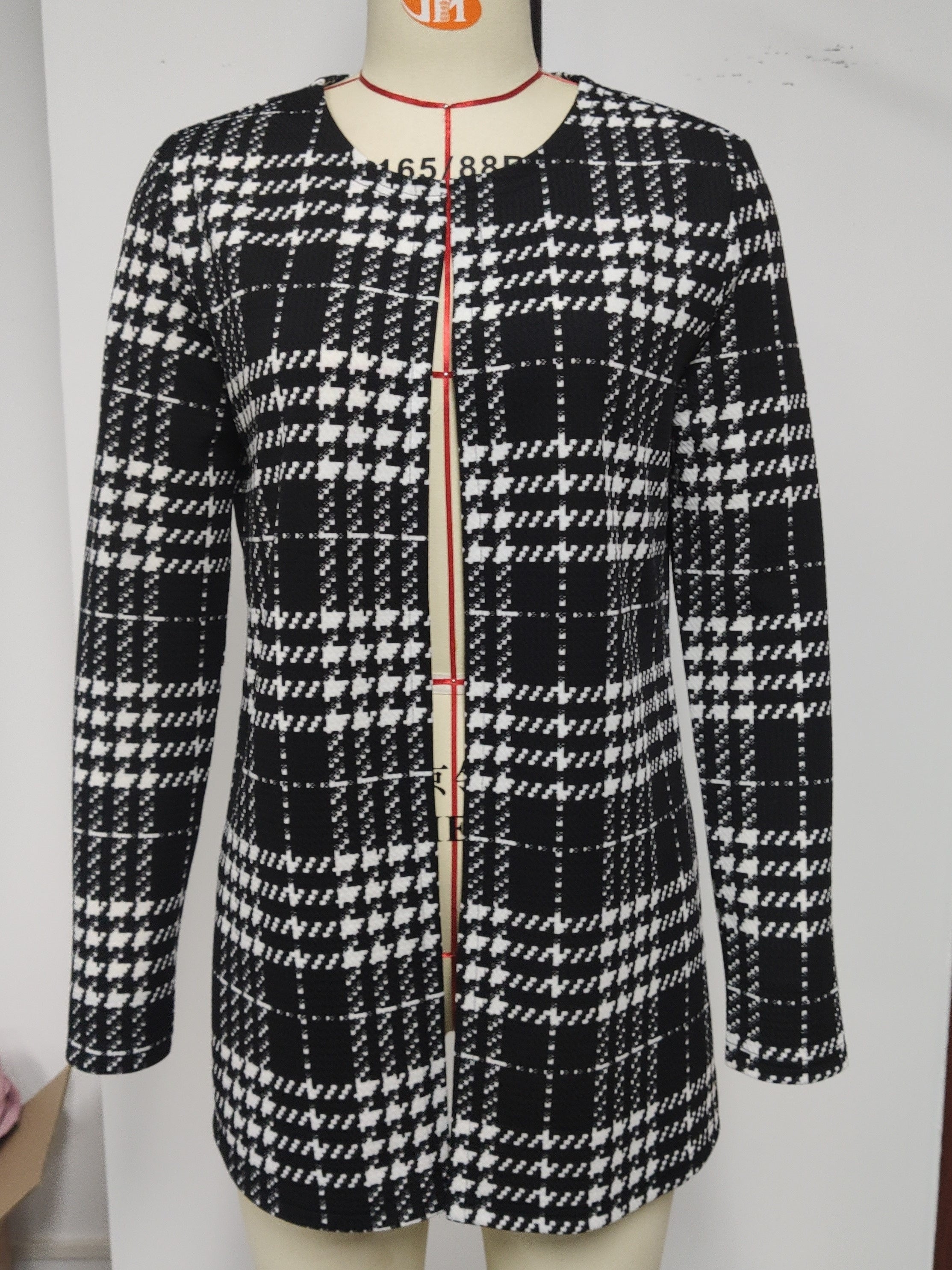 Plaid Open Front Jacket Long Sleeve for Fall