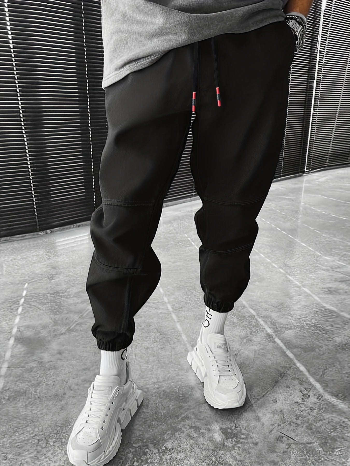 Men's Solid Drawstring Sweatpants Loose Fit Casual Joggers