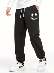 Smiling Face Print Joggers Men's Casual Loose Fit Drawstring Pants