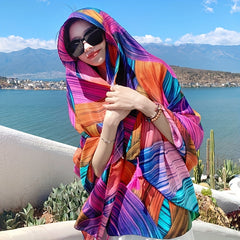Geometric Print Large Scarf Block Shawl Boho Sunscreen Head Wrap