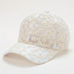 Candy Mesh Baseball Cap Flower Embroidery Lace Trucker Hat