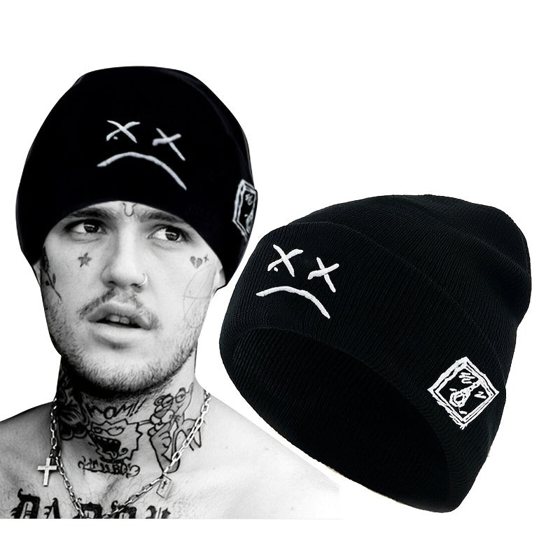 Embroidered Expression Knitted Pullover Hat Warm Outdoor Hat