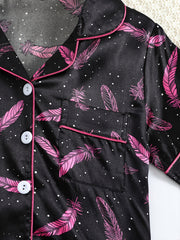 Girls Pink Feather Printed Pajama Set
