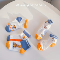 5 Pairs Boys Cartoon Giraffe Print Knit Socks Thin Breathable Crew Socks