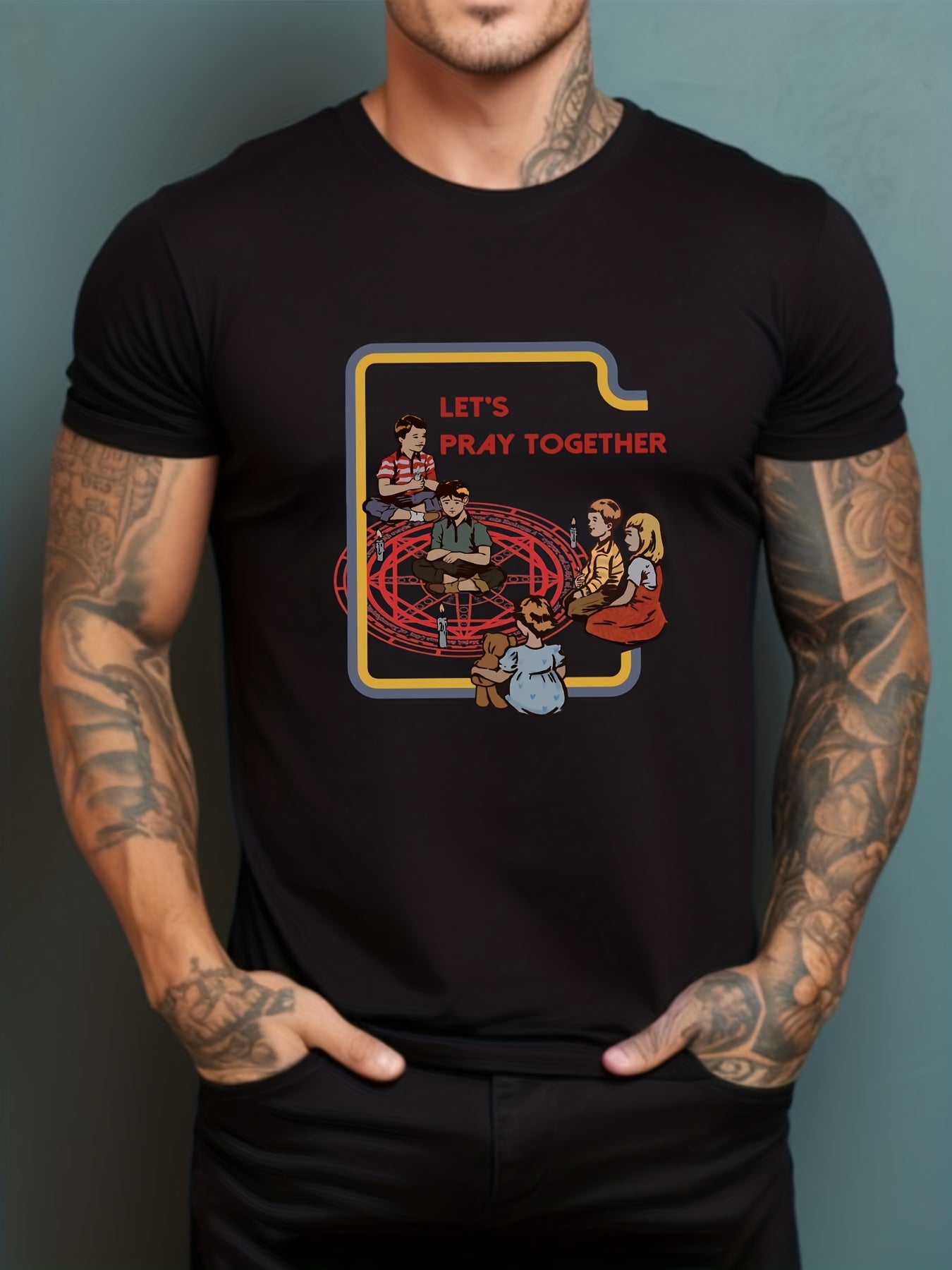 Men's Printed Leisure Sports T shirt Casual Stretch Round Neck Tee Shirt