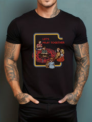 Men's Printed Leisure Sports T shirt Casual Stretch Round Neck Tee Shirt
