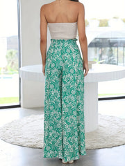 Floral Print Wide Leg Pants High Waist Casual Pants