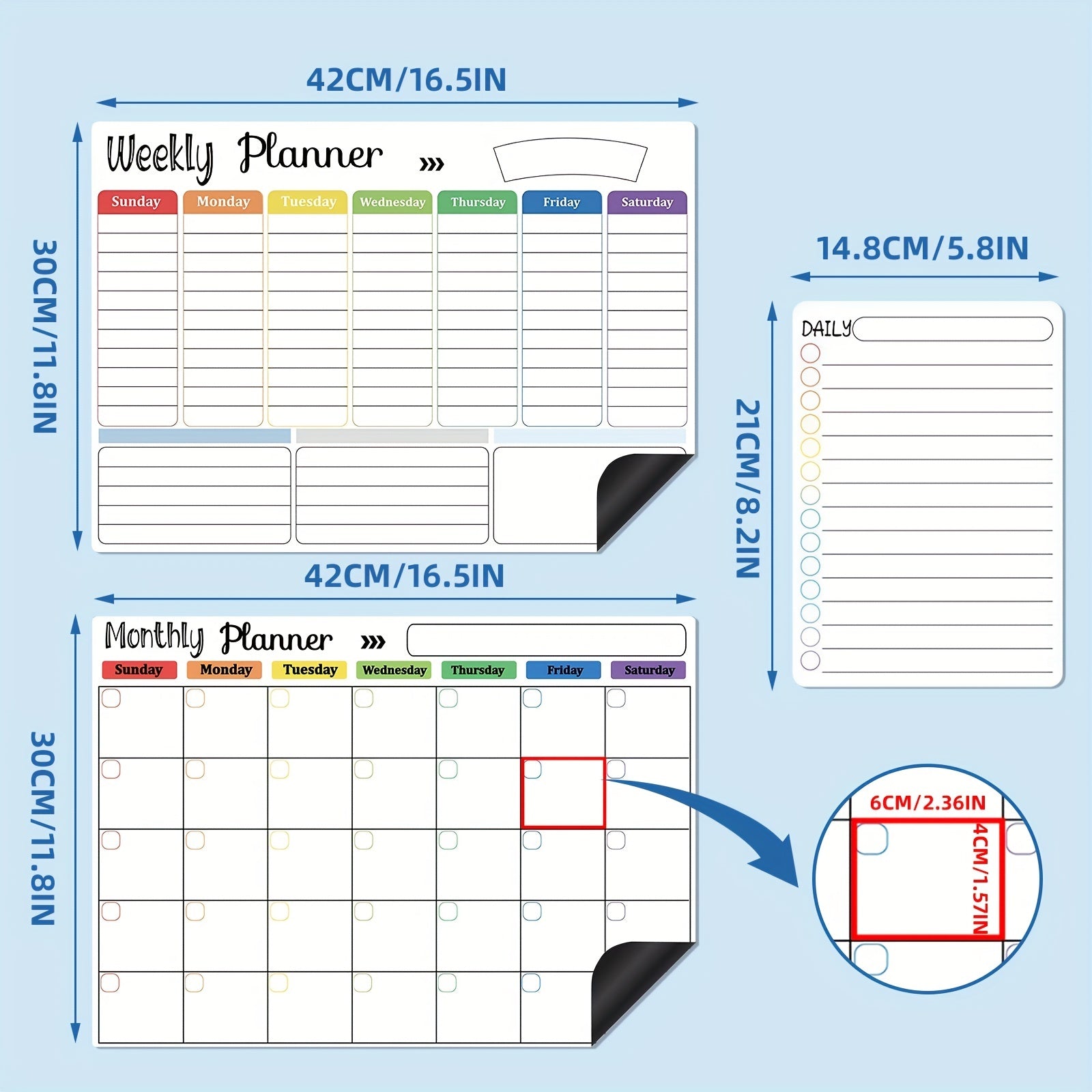 3pcs Magnetic Dry Erase Fridge Calendar Weekly Planner