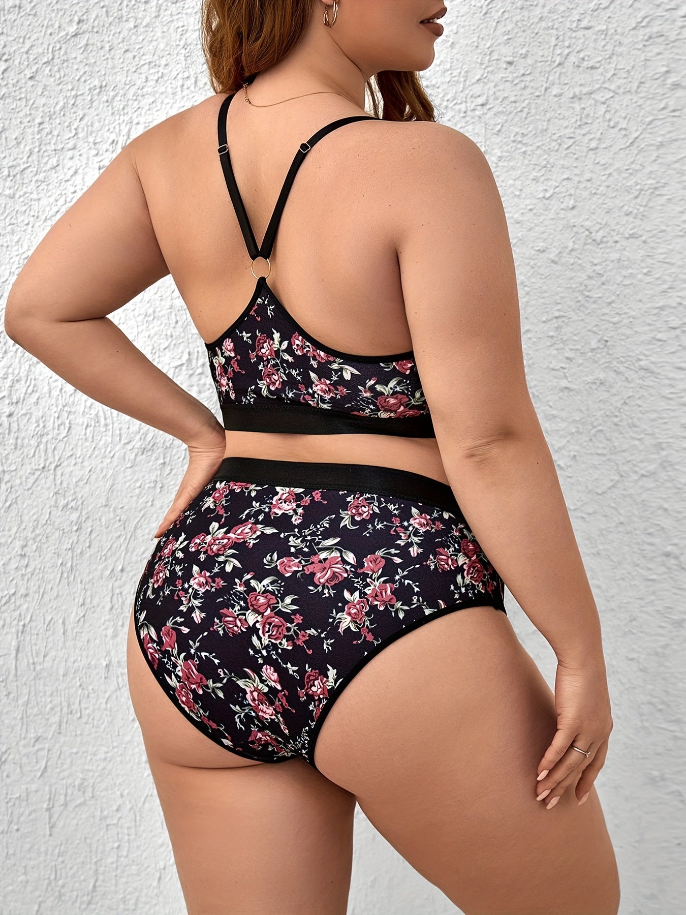 Floral Print Plus Size Lingerie Set for Women