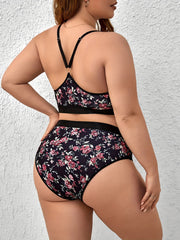 Floral Print Plus Size Lingerie Set for Women