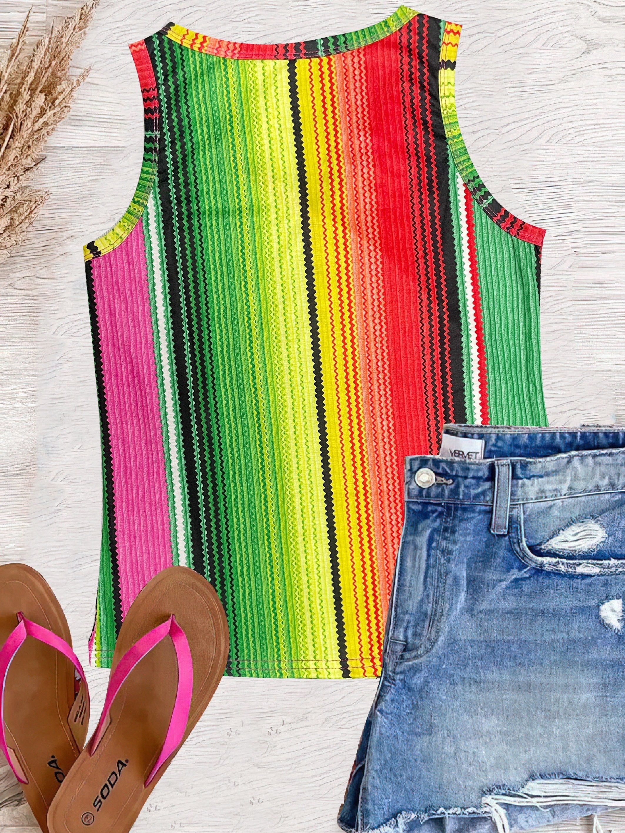 Floral Print V Neck Tank Top Casual Sleeveless Tank Top