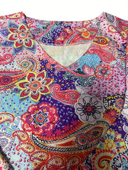 Boho Paisley Print Bell Sleeve V Neck Mini Dress