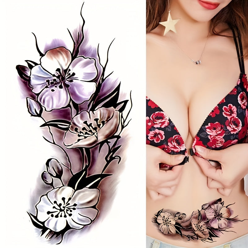 Dark Plain Flower And Plum Waterproof Tattoo Stickers
