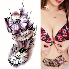 Dark Plain Flower And Plum Waterproof Tattoo Stickers